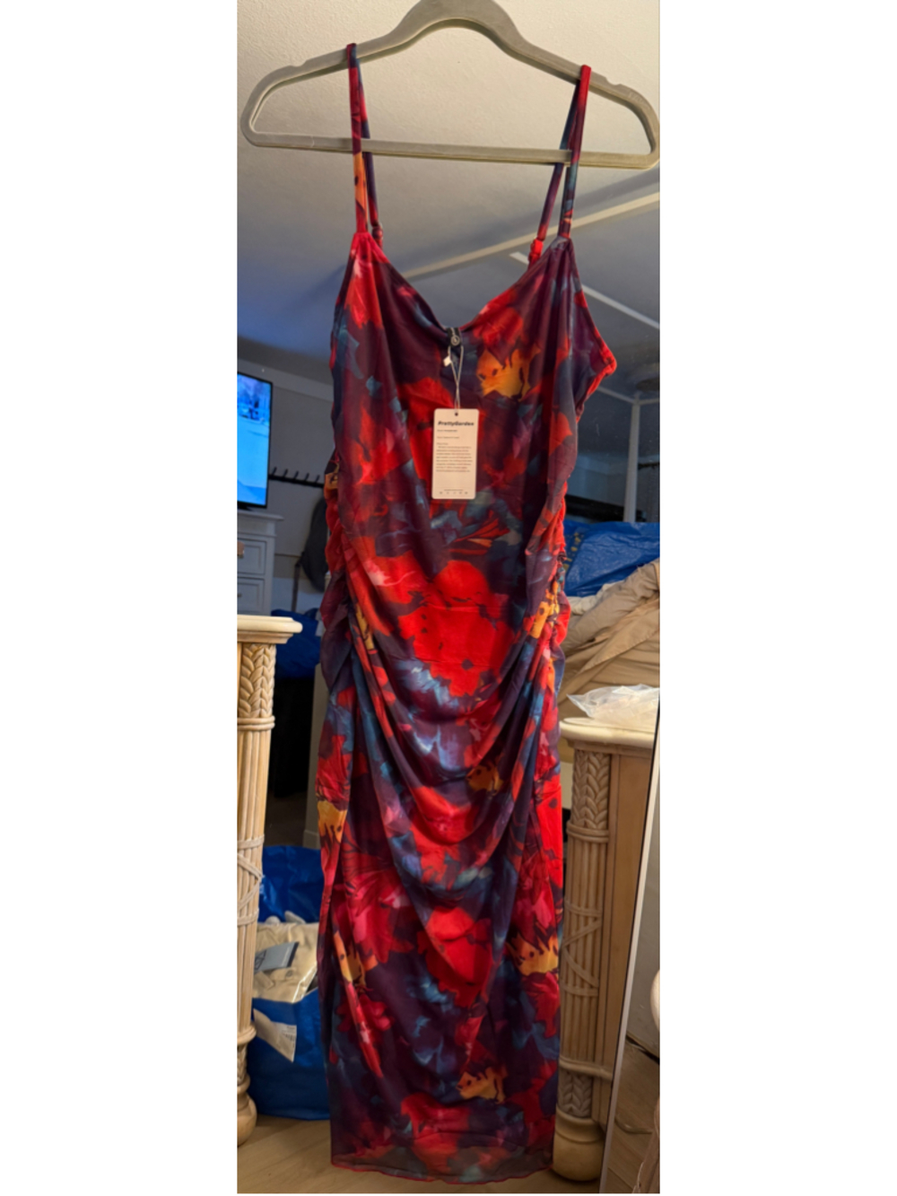 NEW Floral Spaghetti Strap Maxi Dress Stretch Bodycon L - Picture 4 of 7